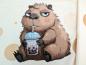 Preview: Eigenproduktion French Terry Bubble Tea Capybara 75 x 165 cm