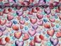 Preview: Eigenproduktion Rib Jersey Bunte Herze auf Weiß