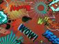 Preview: Softshell Digitaldruck Comic Baam Cool WoW Yess Bunt auf Dunkelrot