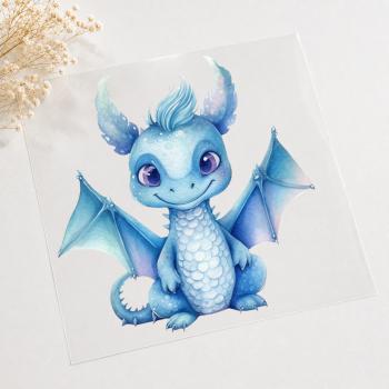 Bügelbild Drache Hellblau