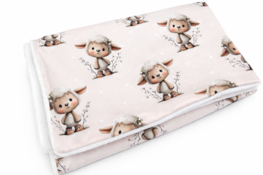 Preview: Babydecke 75x100 cm mit Schafmotiv – Baumwolle & Minky Fleece, handgemacht, leicht & vielseitig