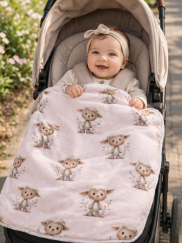Preview: Babydecke 75x100 cm mit Schafmotiv – Baumwolle & Minky Fleece, handgemacht, leicht & vielseitig