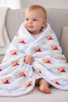 Preview: Babydecke 75x100 cm mit Sternenmaus – Baumwolle & Minky Fleece, handgemacht, leicht & vielseitig