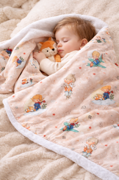 Preview: Babydecke 75x100 cm mit Entdecker Boy – Baumwolle & Minky Fleece, handgemacht, leicht & vielseitig - Kopie