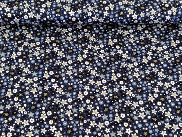 Baumwollstoff Poplin Blumenrausch Nachtblau