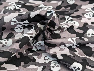 Baumwollstoff Camouflage Totenkopf Schwarz / Weiß