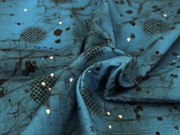 Preview: Eigenproduktion Baumwolljersey Panel + Kombi Kleiner Rebell auf Türkis 65x165 cm