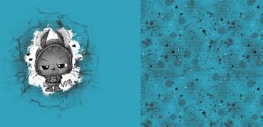 Eigenproduktion Baumwolljersey Panel + Kombi Kleiner Rebell auf Türkis 65x165 cm