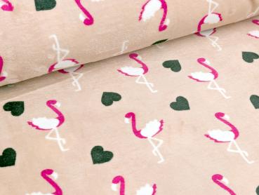 Jacquard Fleece Double Face Flamingo Herze auf Pink / Rosa