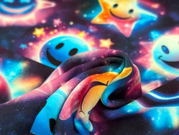 Eigenproduktion French Terry Leuchtende Smileys auf Schwarz