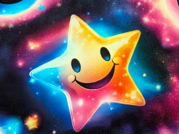 Eigenproduktion French Terry Leuchtende Smileys auf Schwarz