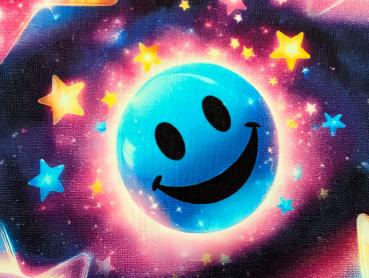 Eigenproduktion French Terry Leuchtende Smileys auf Schwarz