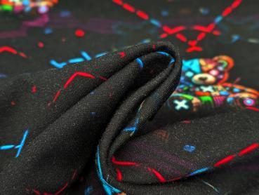 Eigenproduktion French Terry Techno Teddy Cuddle Me Wild Bunt / Schwarz