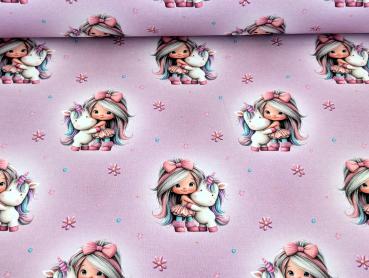 Preview: Eigenproduktion French Terry Rainbowgirl auf Meliert Rosa