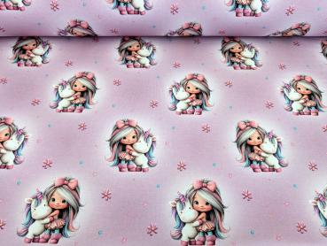 Preview: Eigenproduktion French Terry Rainbowgirl auf Meliert Rosa