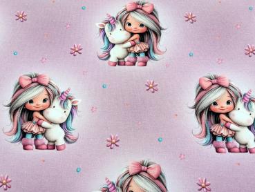 Preview: Eigenproduktion French Terry Rainbowgirl auf Meliert Rosa