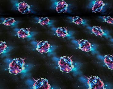 Preview: Eigenproduktion French Terry Fantasy Unicorn in Galaxy auf Nachtblau