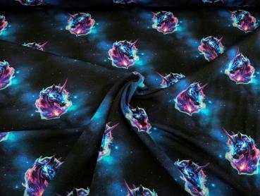 Preview: Eigenproduktion French Terry Fantasy Unicorn in Galaxy auf Nachtblau