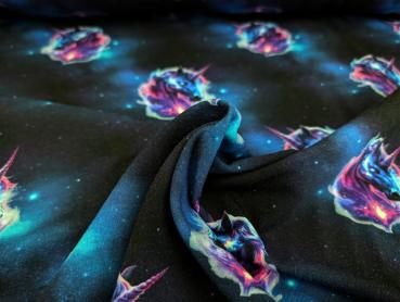 Eigenproduktion French Terry Fantasy Unicorn in Galaxy auf Nachtblau