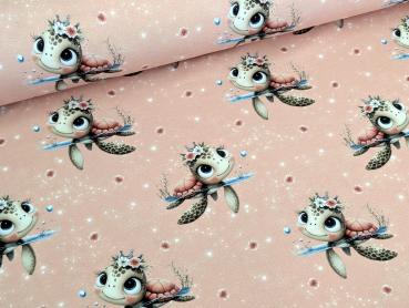 Eigenproduktion Baumwolljersey Schildkröten Mädchen auf Apricot