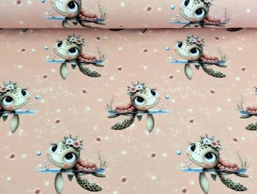 Preview: Eigenproduktion Baumwolljersey Schildkröten Mädchen auf Apricot