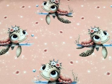 Preview: Eigenproduktion Baumwolljersey Schildkröten Mädchen auf Apricot