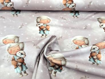 Eigenproduktion Baumwolljersey Mädchen mit ihrem Otter auf Altrosa