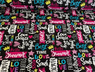 Preview: Eigenproduktion Baumwolljersey Magic Girl Summer auf Schwarz