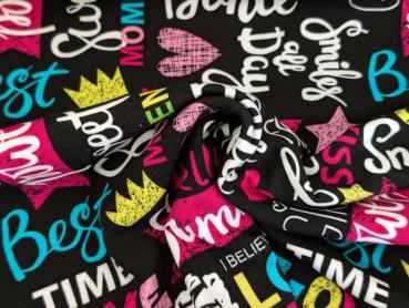 Preview: Eigenproduktion Baumwolljersey Magic Girl Summer auf Schwarz