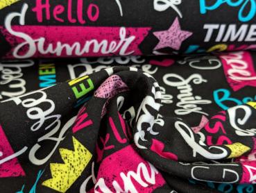 Eigenproduktion Baumwolljersey Magic Girl Summer auf Schwarz