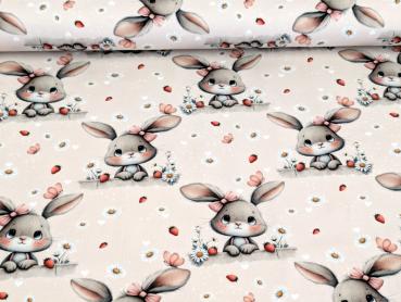 Preview: Eigenproduktion Baumwolljersey Hasenmädchen Gänseblümchen