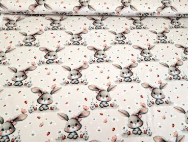 Preview: Eigenproduktion Baumwolljersey Hasenmädchen Gänseblümchen