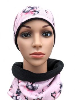 Preview: Beanie und Loop Set Prinzessin Schwan auf Hellrosa Gr. S-XL
