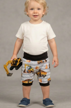 Preview: Kurze Pumphose Baustellen Fahrzeuge – Leichte Sommerhose aus Baumwolljersey