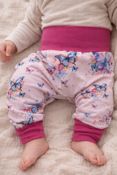 Preview: Pumphose Baby & Kinder mitwachsend – Rosa Schmetterling – Baumwolljersey Oeko-Tex