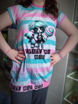 Preview: Eigenproduktion Baumwolljersey Spiel mit mir Girly Streifen Rosa/Hellmint 75 x 165 cm