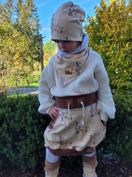 Eigenproduktion Baumwolljersey Winter Kind mit Rehkitzen auf Braunbeige