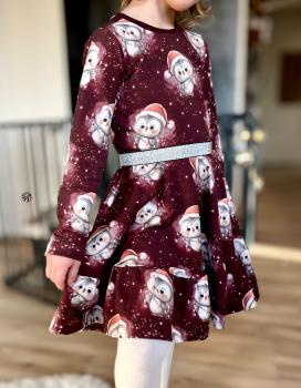 Eigenproduktion French Terry Weihnachts Eule auf Dunkelrot