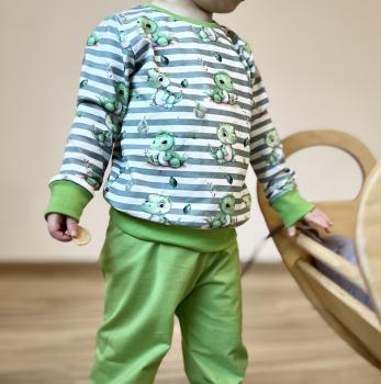 Preview: Eigenproduktion Baumwolljersey Kleiner Dino auf Grün