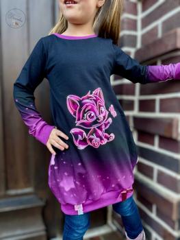 Preview: Eigenproduktion Baumwolljersey Panel Bubble Fox auf Pink/Schwaz 65x165 cm