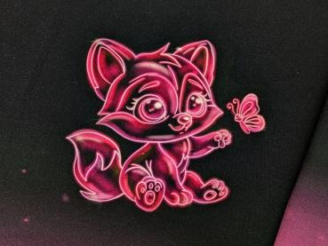 Eigenproduktion Baumwolljersey Panel Bubble Fox auf Pink/Schwaz 65x165 cm