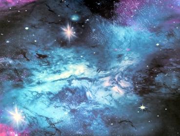 Eigenproduktion French Terry Panel Fantasy Unicorn in Galaxy auf Nachtblau 75 x 165 cm