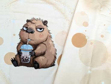 Eigenproduktion French Terry Bubble Tea Capybara 75 x 165 cm