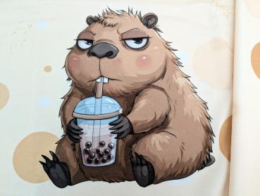 Preview: Eigenproduktion French Terry Bubble Tea Capybara 75 x 165 cm