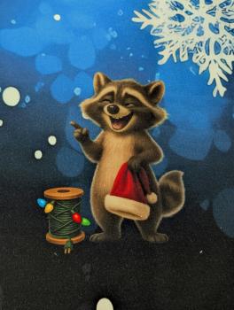 Eigenproduktion Panel French Terry Waschbär Oh No Winterdesign auf Blau 80 x 165 cm