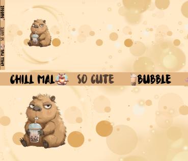 Preview: Eigenproduktion French Terry Bubble Tea Capybara 75 x 165 cm