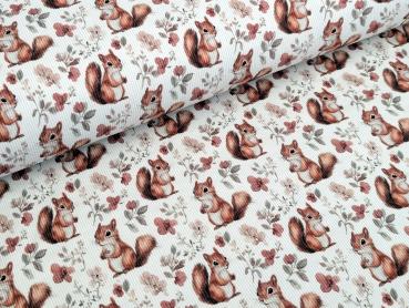 Eigenproduktion Rib Jersey Eichhörnchen auf Cremeweiß