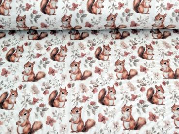 Preview: Eigenproduktion Rib Jersey Eichhörnchen auf Cremeweiß
