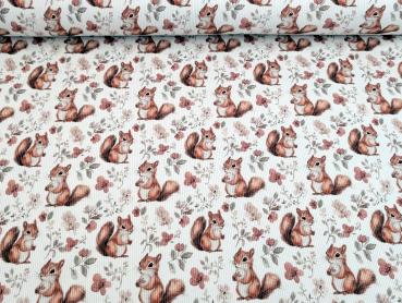 Preview: Eigenproduktion Rib Jersey Eichhörnchen auf Cremeweiß