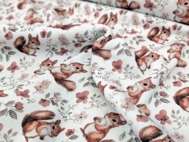 Preview: Eigenproduktion Rib Jersey Eichhörnchen auf Cremeweiß